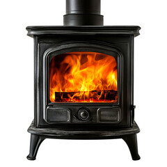 A Strong Gusty Flame from a Wood Burning Stove Isolated on Transparent Background