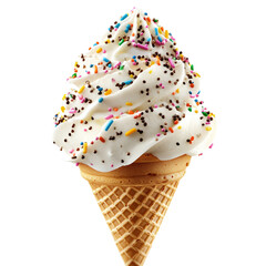 Fluffy 3D Cartoon Ice Cream Cone with Colorful Sprinkles Isolated on Transparent Background