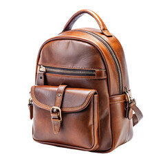 Naklejka premium Brown leather mini backpack isolated on transparent background 