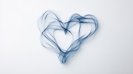 Abstract blue wire heart with fluid design on white background symbolizing connection emotions and dynamic movement in modern minimalist digital art