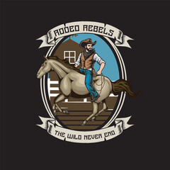  Vector Illustration of Cowboy Riding Horse with Detailed Vintage Illustration Available for Tshirt Design