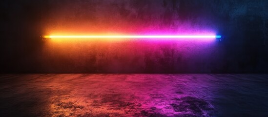 Fototapeta premium Glowing neon light bar on dark wall background.