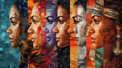 Fototapeta premium collage of different etnic female ,illustration