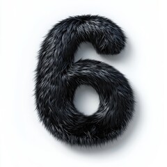 Number 6 made of smooth, glossy black panther fur with subtle highlights and deep shadows isolated on a clean white background