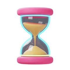 Neon hourglass 3D render icon isolated on transparent background