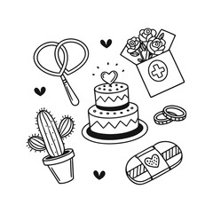  Valentine's day doodle set wedding ring