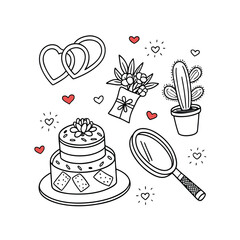  Valentine's day doodle set wedding ring