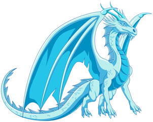 Blue eyes dragon on a white background. Vector illustration in cartoon style.