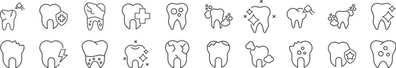 Teeth Line Icon Collection. Outline Signs for Graphic and Web Design, Apps, Adverts, Various Cards
