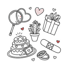  Valentine's day doodle set wedding ring
