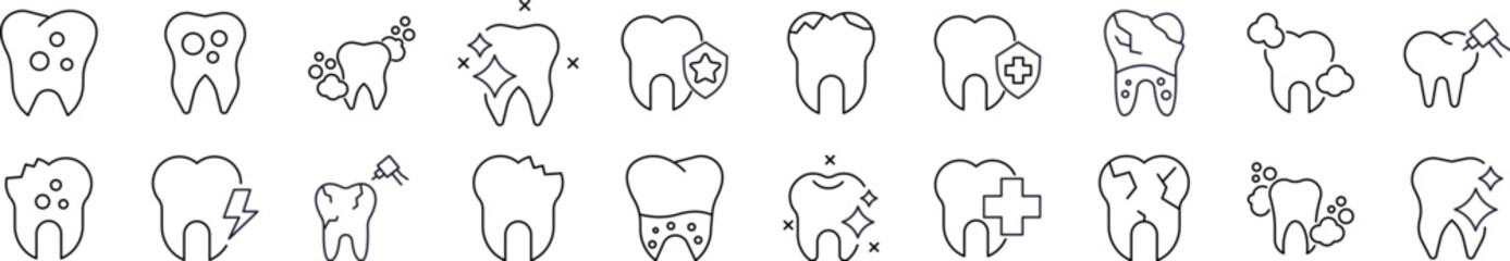 Teeth Line Icon Bundle. Outline Signs for Graphic and Web Design, Apps, Adverts, Various Cards