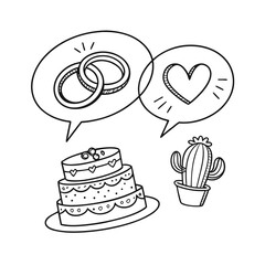  Valentine's day doodle set wedding ring