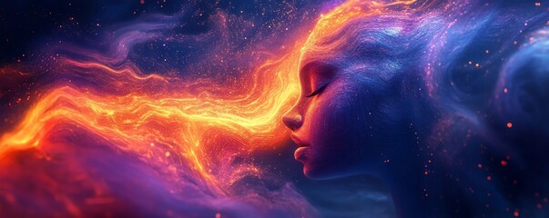 Mind overflowing with creativity, glowing thought patterns transitioning into colorful abstract art forms, neon lighting, futuristic design, ultrarealistic, 8K clarity