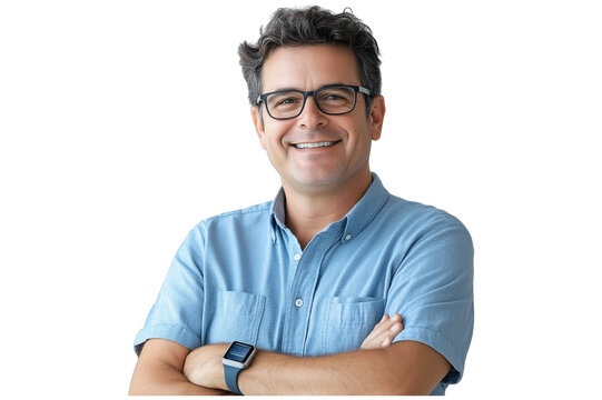 A handsome young Hispanic doctor smiles confidently in his blue uniform , no background, transparent background , PNG