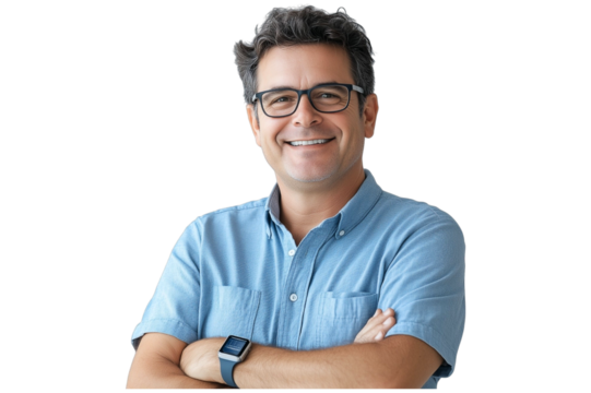 A handsome young Hispanic doctor smiles confidently in his blue uniform , no background, transparent background , PNG
