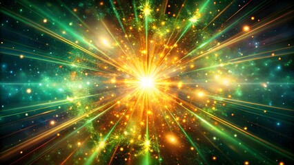 Naklejka premium Emerald Cosmic Explosion – Radiant Energy Burst in Deep Space