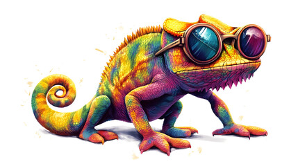 Fototapeta premium Colorful Chameleon with Sunglasses - Vibrant Animal Art