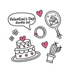 Valentine's day doodle set wedding rings