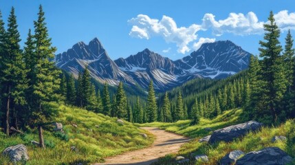 Naklejka premium Mountain Trail Path Sunlight