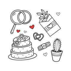 Valentine's day doodle set wedding rings