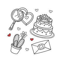 Valentine's day doodle set wedding rings