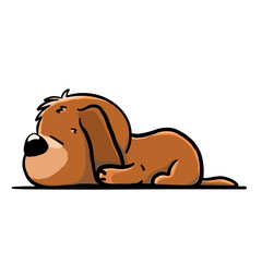 Sleeping brown dog isolated cartoon illustration, dog with floppy ears lying color drawing