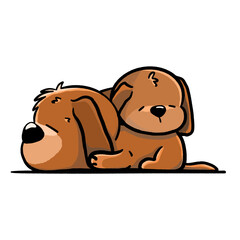 Two dogs sleep overlapping cartoon illustration, brown puppies taking nap drawing © cute lemon
