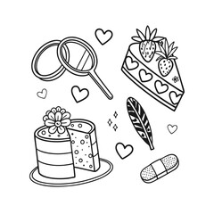 Valentine's day doodle set wedding rings