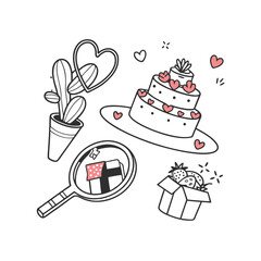 Valentine's day doodle set wedding rings
