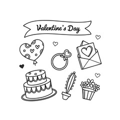 Valentine's day doodle set wedding rings