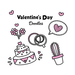 Valentine's day doodle set wedding rings