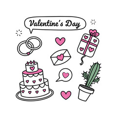 Valentine's day doodle set wedding rings
