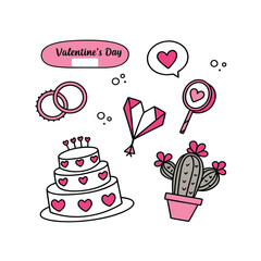 Valentine's day doodle set wedding rings