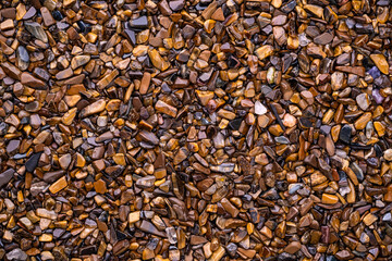 gravel chips Polished tiger eye stacks top view
