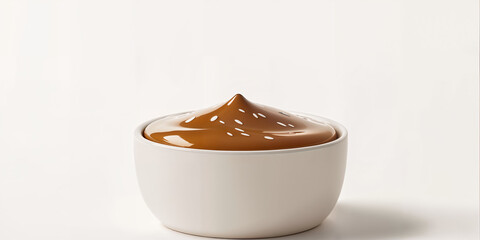 Creamy sauce in a white bowl showcasing rich, smooth texture and glossy finish