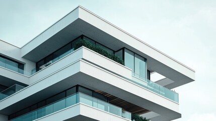 Modern Architectural Design: Sleek White Building with Glass Balconies