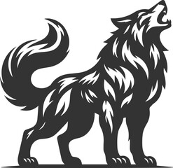 Fototapeta premium A muscular wolf howling with fur standing on edge animal vector silhouette