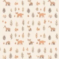 Fototapeta premium Cute foxes and woodland creatures pattern