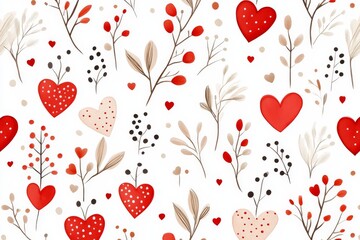Seamless heart pattern with watercolor red and beige tones creating romantic artistic background perfect for Valentine’s Day and love themed graphic design projects