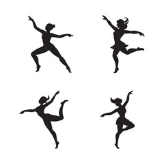 Female Dancer Silhouette Vector Illustration and Dance Pose Design on white background 