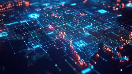 Obraz premium Abstract Digital Network Visualization with Bright Neon Elements