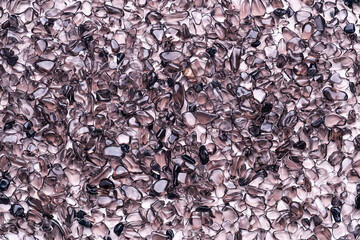 gravel chips Polished smoked quartz stacks top view