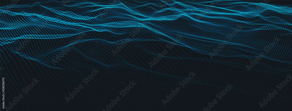 Wall mural dynamic wave of glowing dots. futuristic dot wave of bright particles. weave effect. futuristic back
