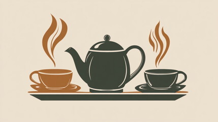 Obraz premium cute teapot with cups on light background