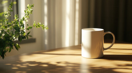 Fototapeta premium Morning coffee moment cozy home still life photography sunlit room warm atmosphere serene concept