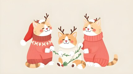 Merry Christmas greetings banners with a cute cat