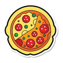 Cartoon pizza with pepperoni and vegetables, perfect for food illustrations.