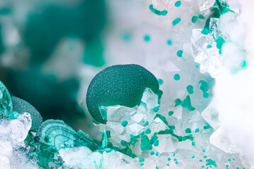 Malachite ball on Quartz. Specimen from Clara mine, Oberwolfach, Germany. Micro photography extreme...