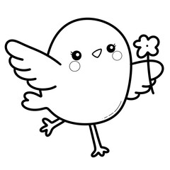 Hand-Drawn Cute Bird Holding Flower Line Art