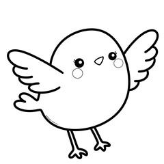 Hand-Drawn Happy Bird with Open Wings Line Art